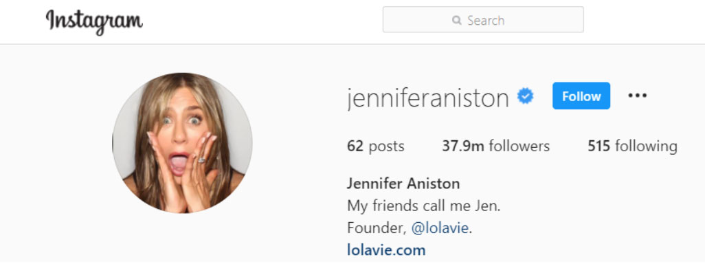 Jennifer Aniston IG Page